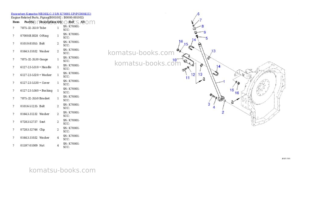 Komatsu hb365lc-3 s/n k70001-up Parts catalog cover