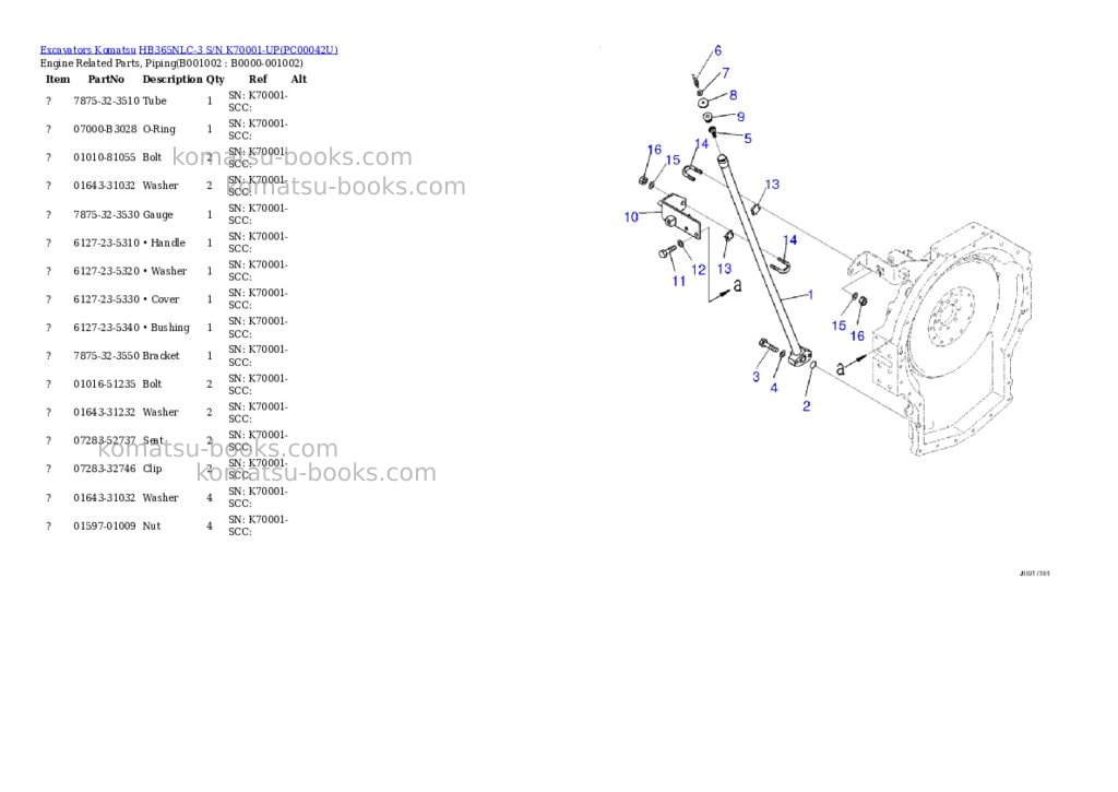 Komatsu hb365nlc-3 s/n k70001-up Parts catalog cover Komatsu hb365nlc-3 s/n k70001-up Parts catalog cover