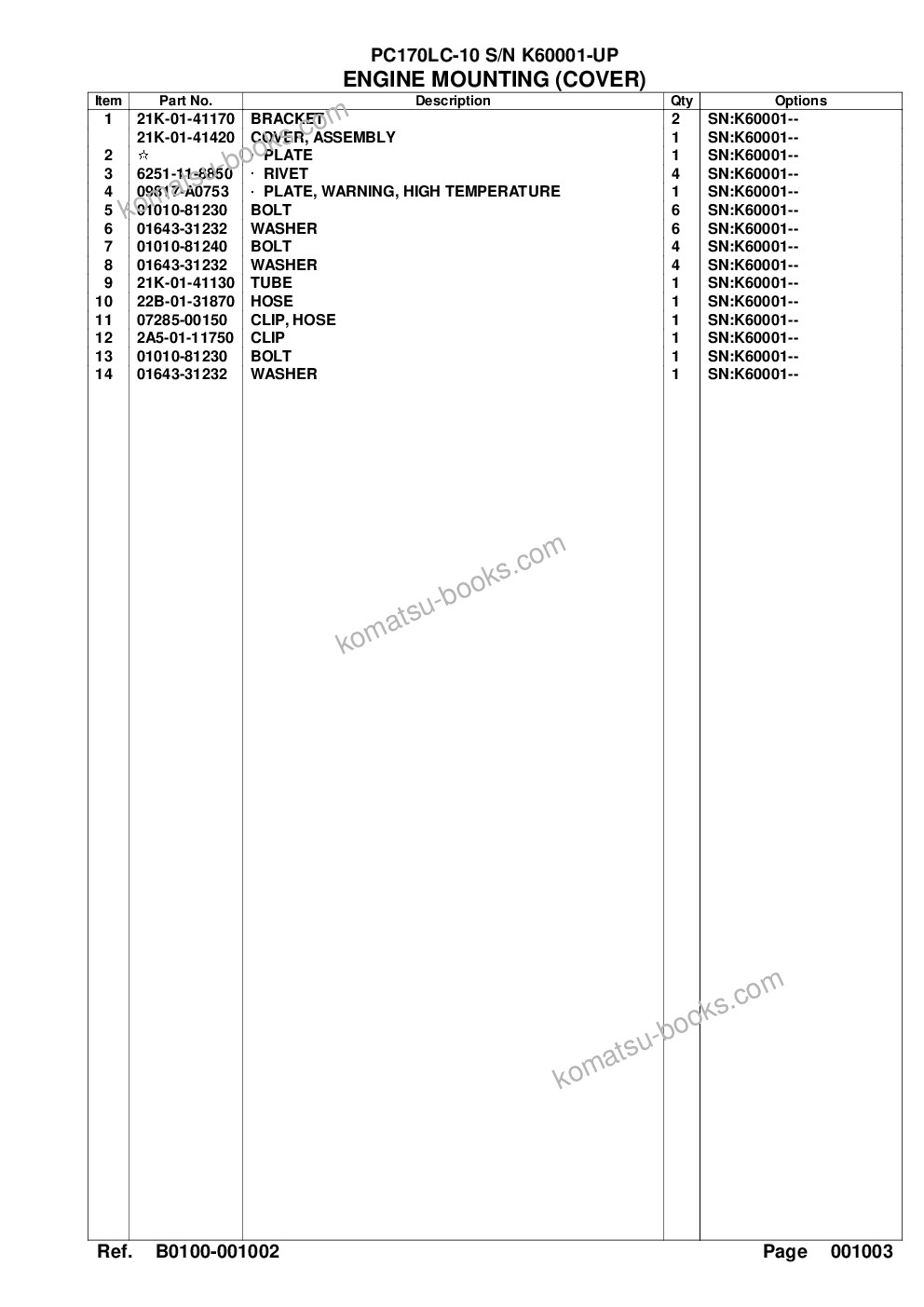 Komatsu pc170lc-10 s/n k60001-up Parts catalog cover Page 8 Komatsu pc170lc-10 s/n k60001-up Parts catalog cover Page 8