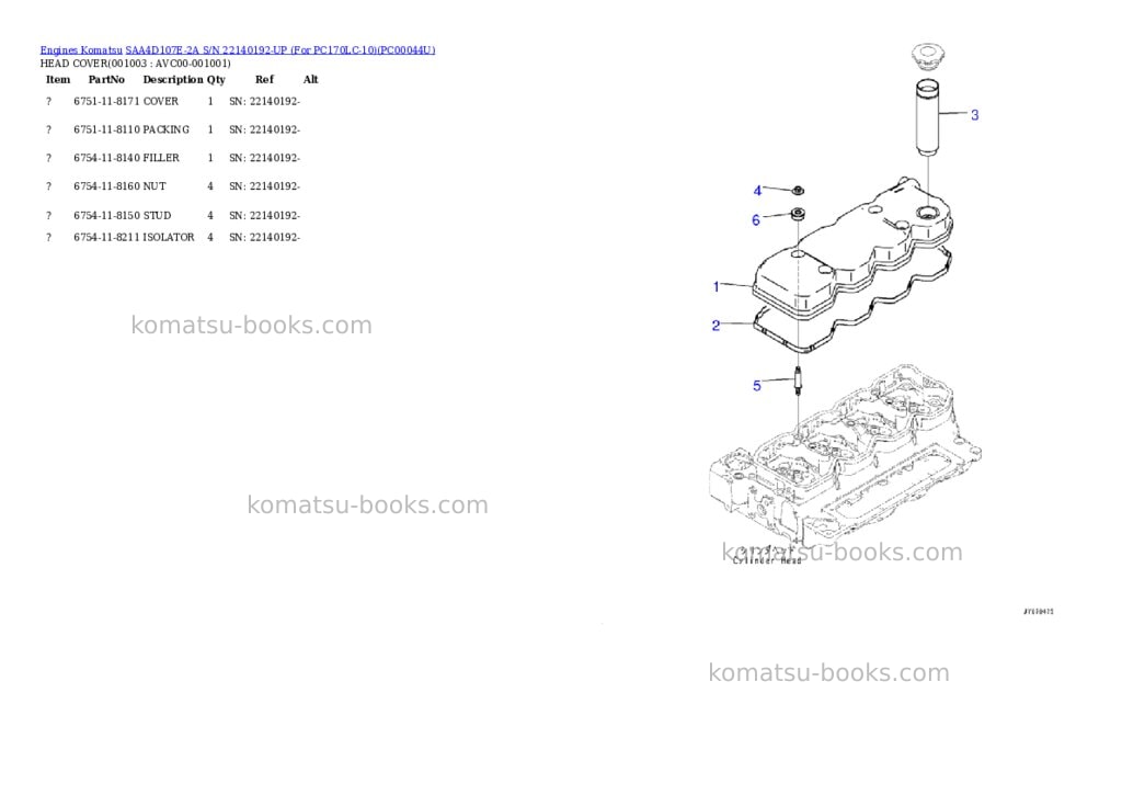 Komatsu saa4d107e-2a s/n 22140192-up for pc170lc-10 Parts catalog cover Page 2 Komatsu saa4d107e-2a s/n 22140192-up for pc170lc-10 Parts catalog cover Page 2