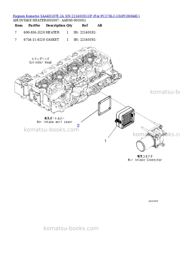 Komatsu saa4d107e-2a s/n 22140192-up for pc170lc-10 Parts catalog cover Page 6 Komatsu saa4d107e-2a s/n 22140192-up for pc170lc-10 Parts catalog cover Page 6