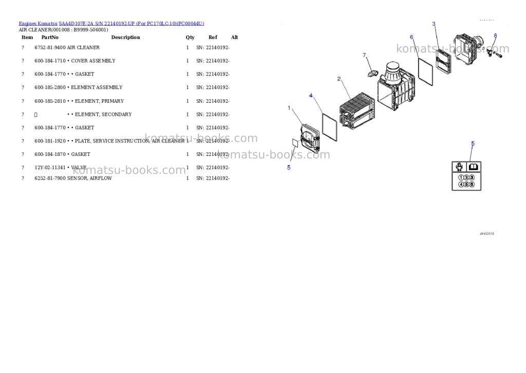 Komatsu saa4d107e-2a s/n 22140192-up for pc170lc-10 Parts catalog cover Page 7 Komatsu saa4d107e-2a s/n 22140192-up for pc170lc-10 Parts catalog cover Page 7