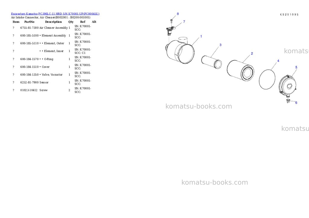 Komatsu pc390lc-11 hrd s/n k70001-up Parts catalog cover Page 2 Komatsu pc390lc-11 hrd s/n k70001-up Parts catalog cover Page 2