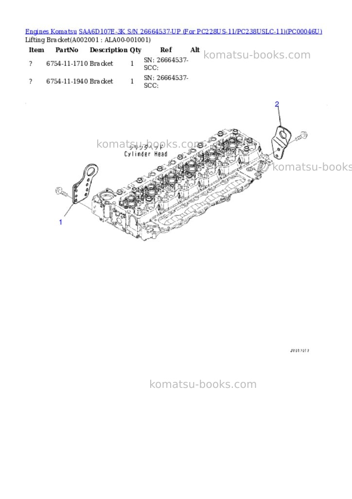Komatsu saa6d107e-3k s/n 26664537-up for pc228us-11/pc238uslc-11 Parts catalog cover