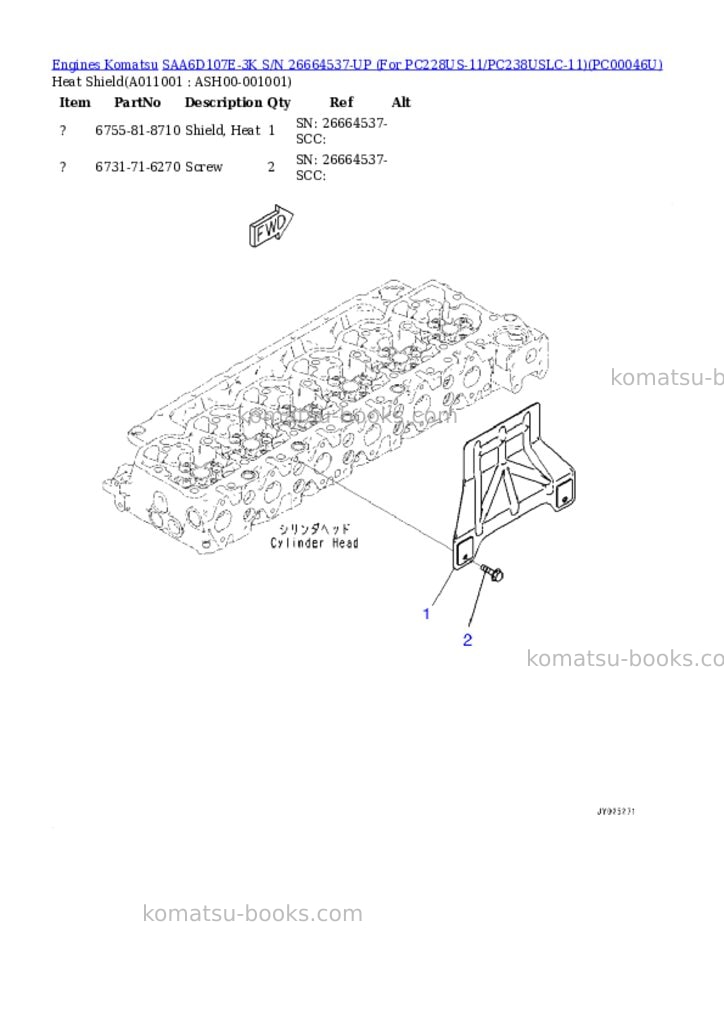 Komatsu saa6d107e-3k s/n 26664537-up for pc228us-11/pc238uslc-11 Parts catalog cover Page 10