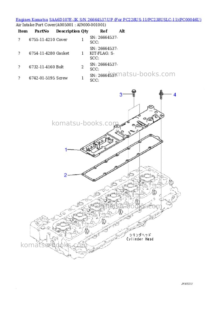 Komatsu saa6d107e-3k s/n 26664537-up for pc228us-11/pc238uslc-11 Parts catalog cover Page 4