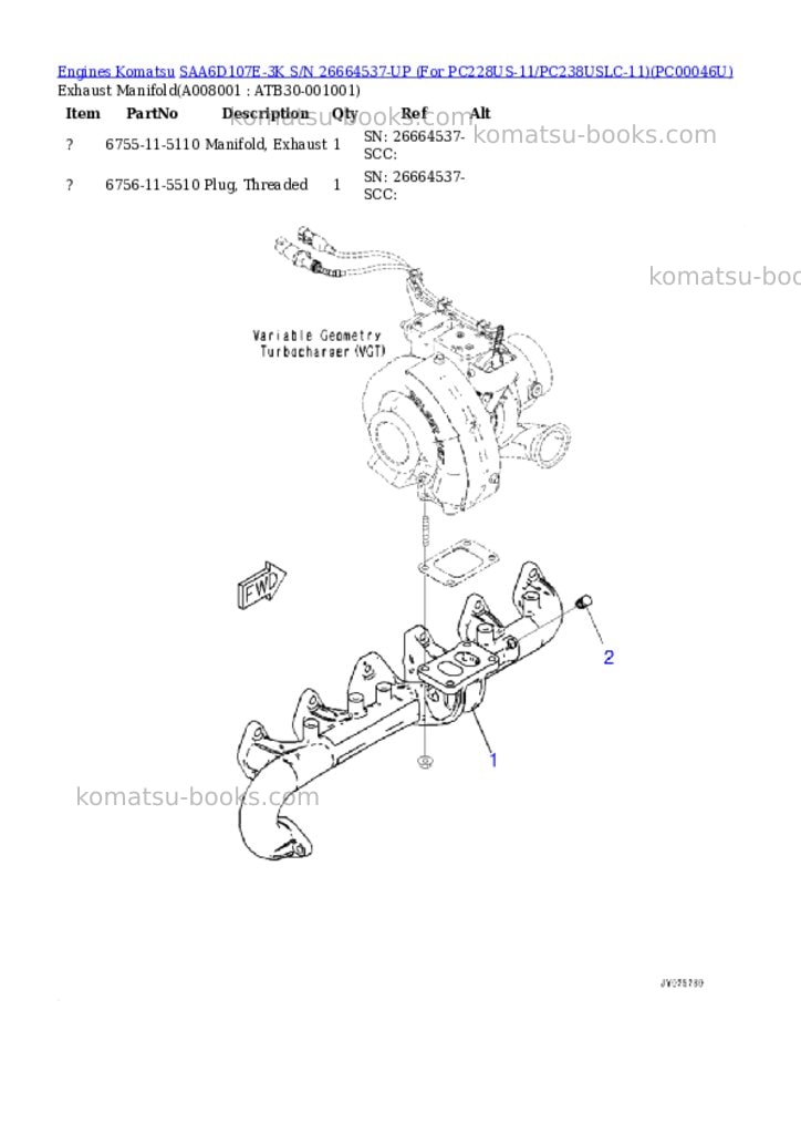 Komatsu saa6d107e-3k s/n 26664537-up for pc228us-11/pc238uslc-11 Parts catalog cover Page 7