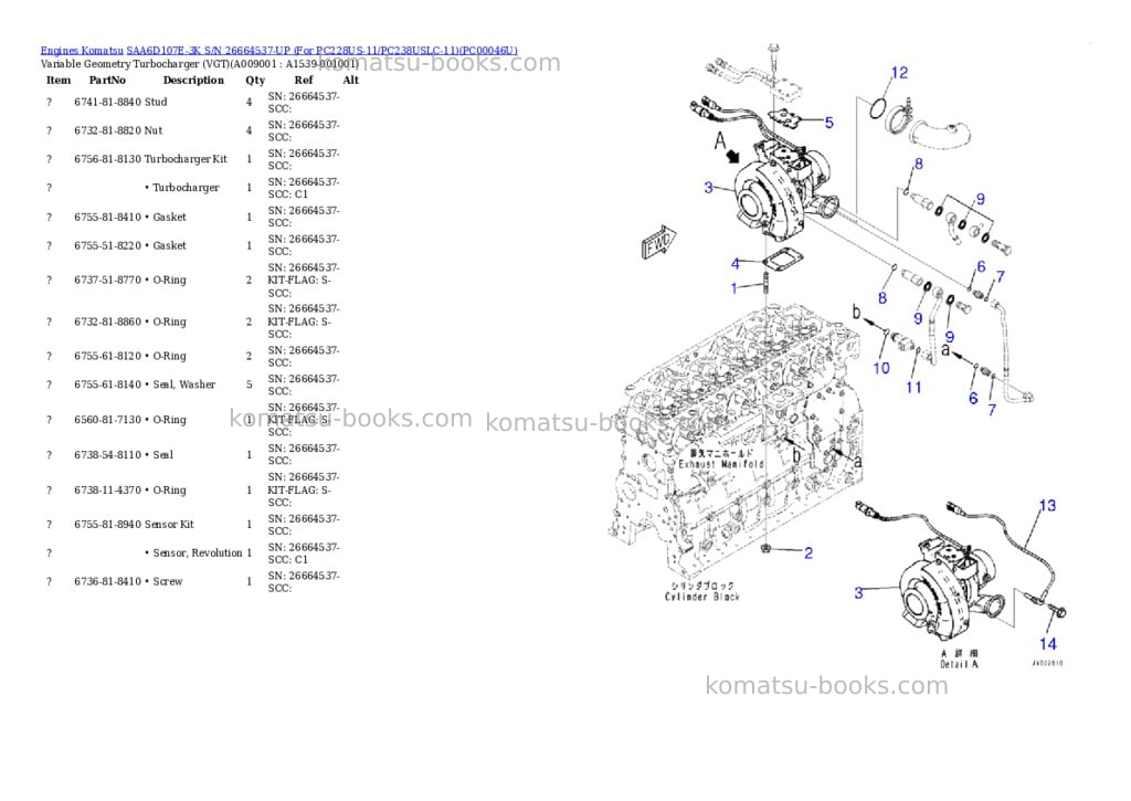 Komatsu saa6d107e-3k s/n 26664537-up for pc228us-11/pc238uslc-11 Parts catalog cover Page 8