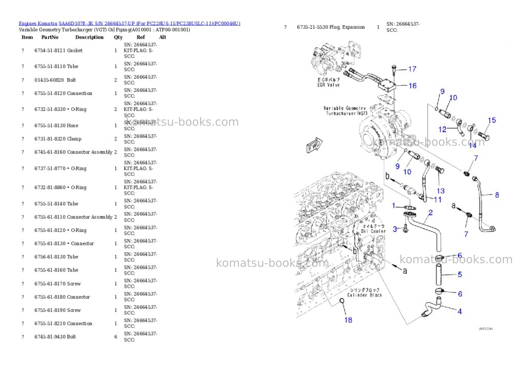 Komatsu saa6d107e-3k s/n 26664537-up for pc228us-11/pc238uslc-11 Parts catalog cover Page 9