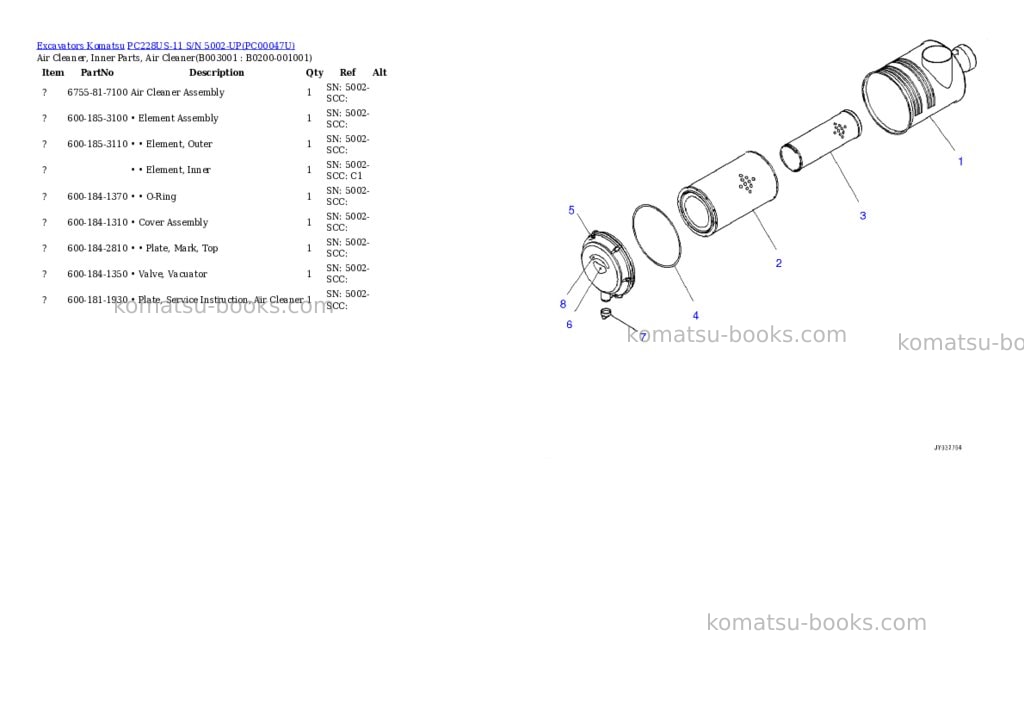 Komatsu pc228us-11 s/n 5002-up Parts catalog cover Page 2 Komatsu pc228us-11 s/n 5002-up Parts catalog cover Page 2
