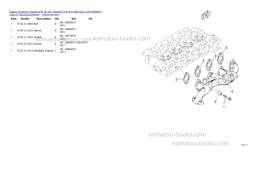 Komatsu saa4d107e-3e s/n 26664037-up for hb215lc-3 Parts catalog cover Page 8