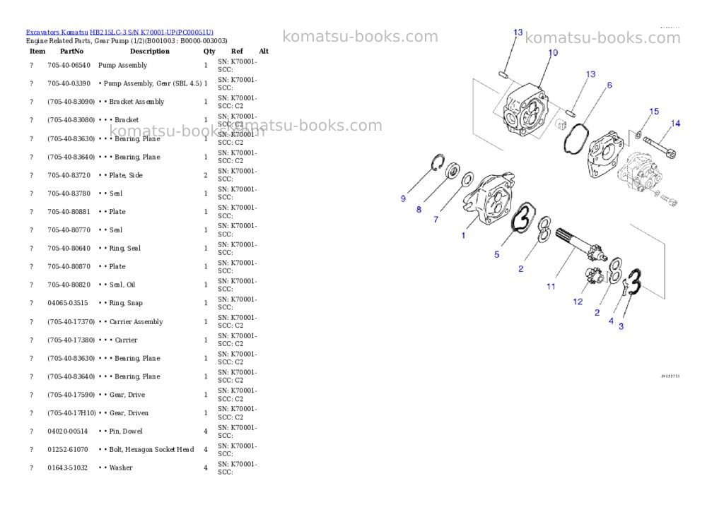 Komatsu hb215lc-3 s/n k70001-up Parts catalog cover Page 2