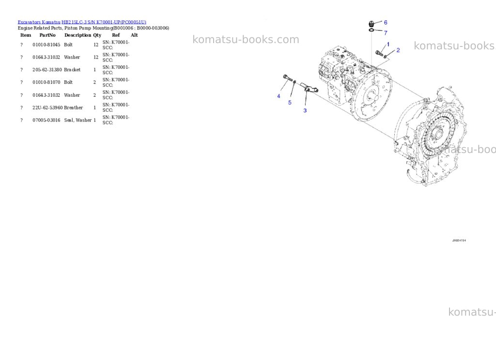 Komatsu hb215lc-3 s/n k70001-up Parts catalog cover Page 5