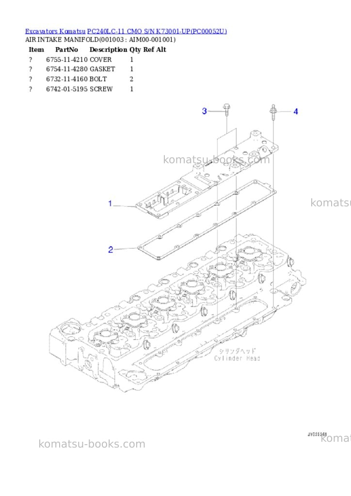 Komatsu pc240lc-11 cmo s/n k73001-up Parts catalog cover Page 2 Komatsu pc240lc-11 cmo s/n k73001-up Parts catalog cover Page 2