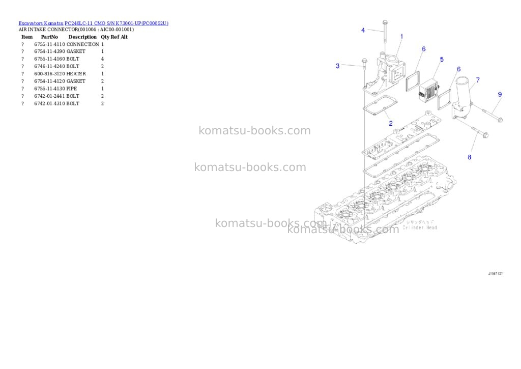 Komatsu pc240lc-11 cmo s/n k73001-up Parts catalog cover Page 3 Komatsu pc240lc-11 cmo s/n k73001-up Parts catalog cover Page 3