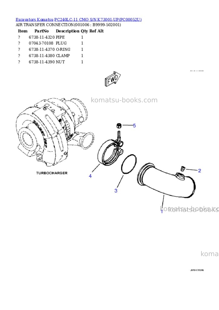 Komatsu pc240lc-11 cmo s/n k73001-up Parts catalog cover Page 5 Komatsu pc240lc-11 cmo s/n k73001-up Parts catalog cover Page 5