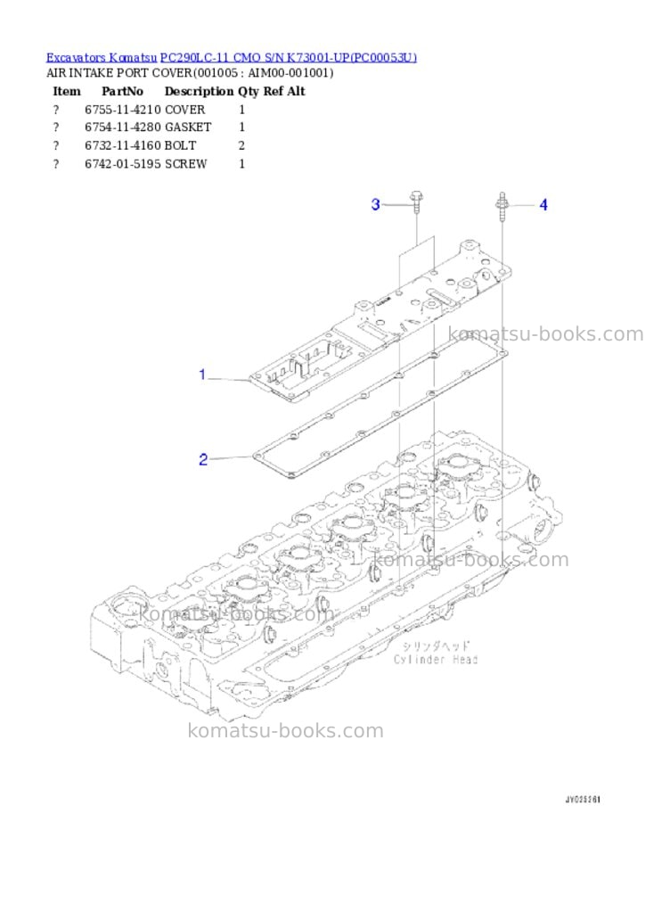 Komatsu pc290lc-11 cmo s/n k73001-up Parts catalog cover Page 4 Komatsu pc290lc-11 cmo s/n k73001-up Parts catalog cover Page 4