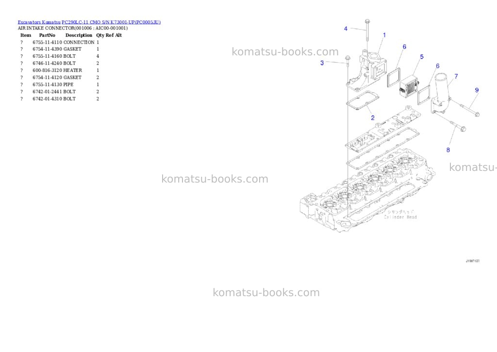 Komatsu pc290lc-11 cmo s/n k73001-up Parts catalog cover Page 5 Komatsu pc290lc-11 cmo s/n k73001-up Parts catalog cover Page 5