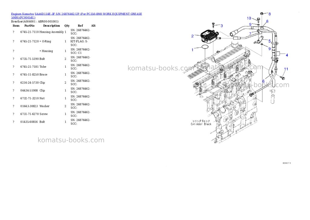 Komatsu saa6d114e-3f s/n 26876462-up for pc350-8m0 work equipment grease 500h Parts catalog cover Page 3