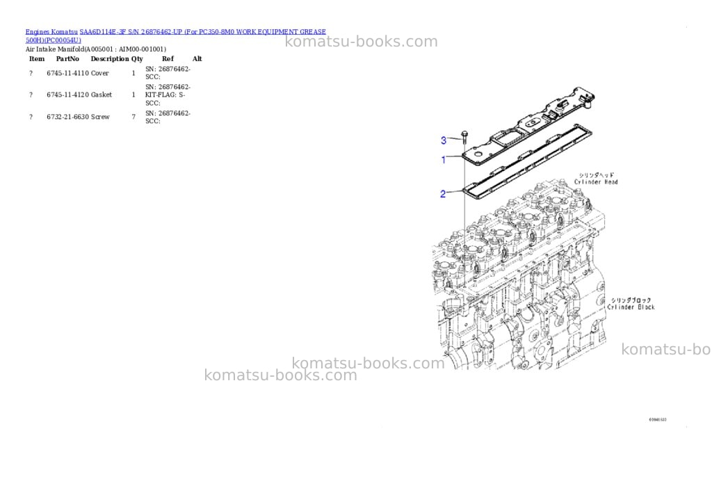 Komatsu saa6d114e-3f s/n 26876462-up for pc350-8m0 work equipment grease 500h Parts catalog cover Page 4