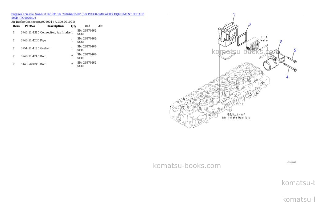 Komatsu saa6d114e-3f s/n 26876462-up for pc350-8m0 work equipment grease 500h Parts catalog cover Page 5