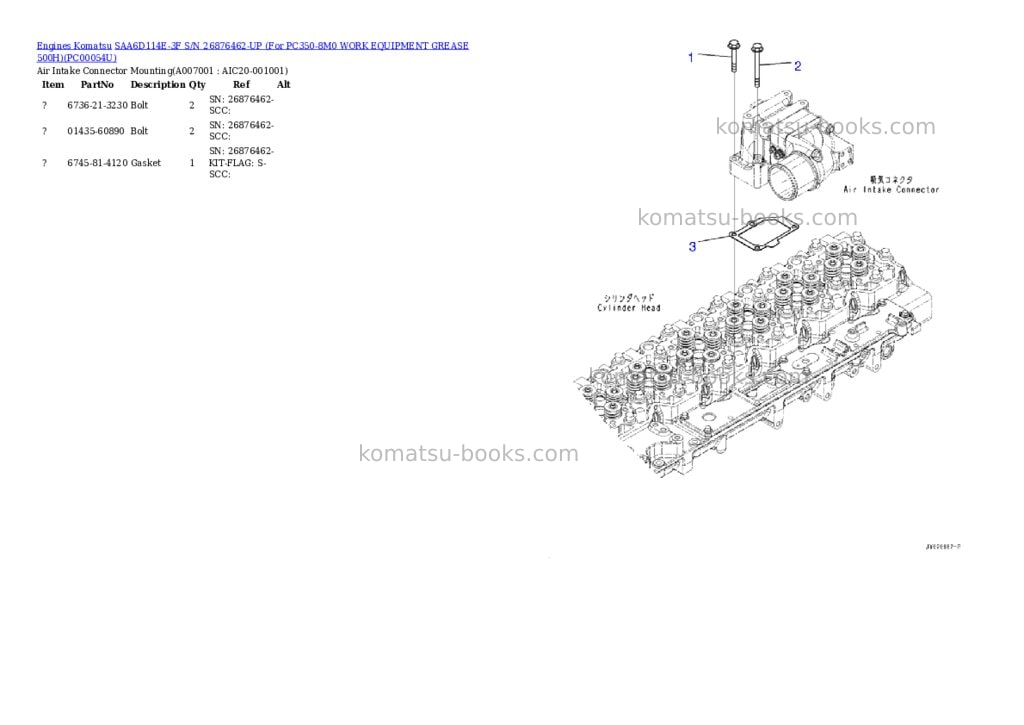 Komatsu saa6d114e-3f s/n 26876462-up for pc350-8m0 work equipment grease 500h Parts catalog cover Page 6