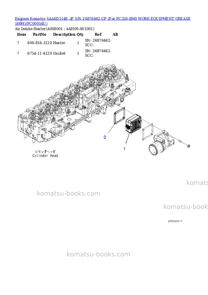 Komatsu saa6d114e-3f s/n 26876462-up for pc350-8m0 work equipment grease 500h Parts catalog cover Page 7