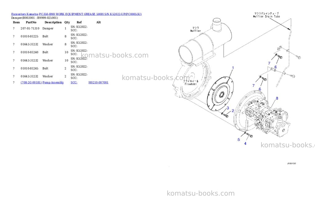 Komatsu pc350-8m0 work equipment grease 500h s/n k52022-up Parts catalog cover Page 2