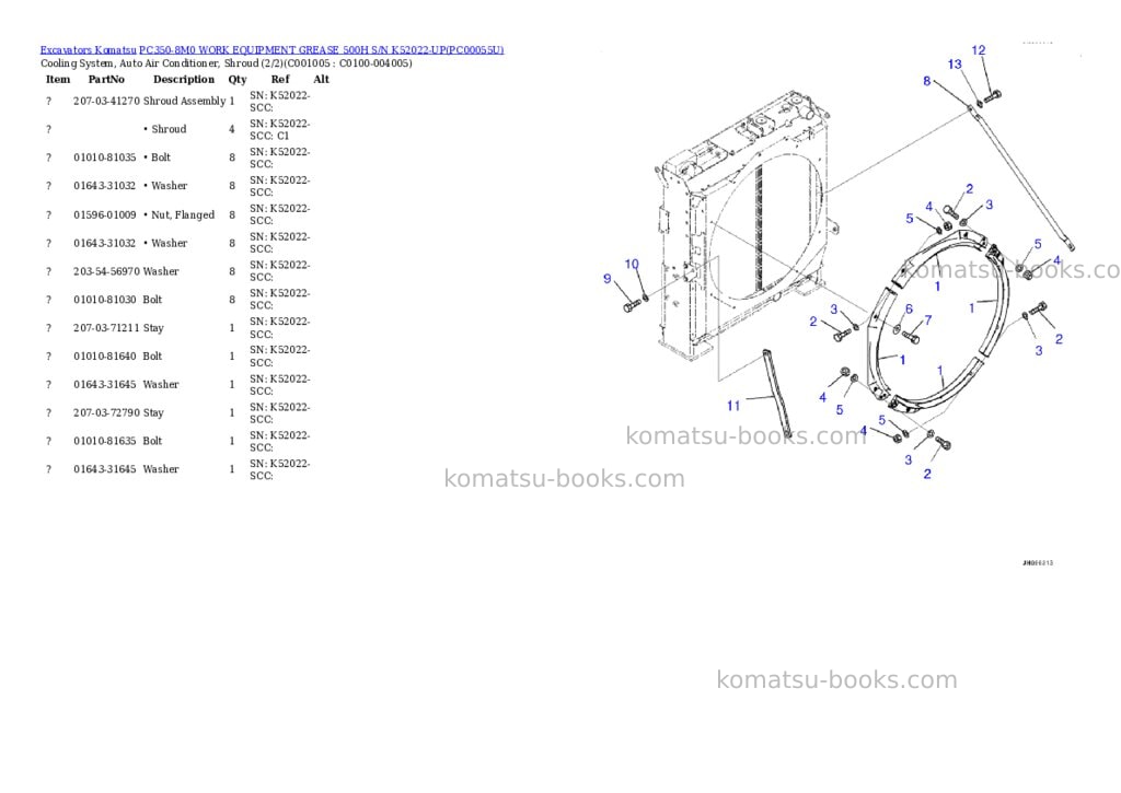 Komatsu pc350-8m0 work equipment grease 500h s/n k52022-up Parts catalog cover Page 7