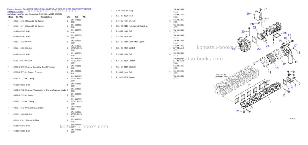 Komatsu saa6d125e-5fr s/n 663365-up for pc450-8r work equipment grease 500h Parts catalog cover