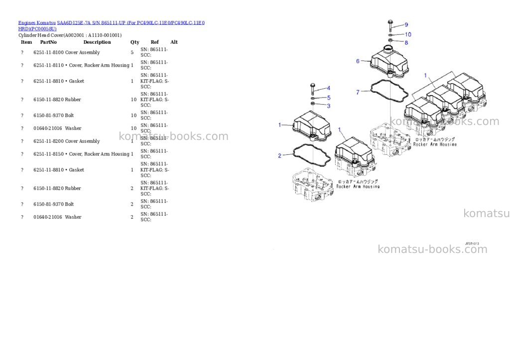 Komatsu saa6d125e-7a s/n 865111-up for pc490lc-11e0/pc490lc-11e0 hrd Parts catalog cover