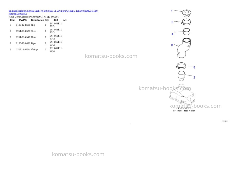 Komatsu saa6d125e-7a s/n 865111-up for pc490lc-11e0/pc490lc-11e0 hrd Parts catalog cover Page 2