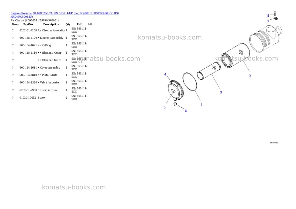 Komatsu saa6d125e-7a s/n 865111-up for pc490lc-11e0/pc490lc-11e0 hrd Parts catalog cover Page 4