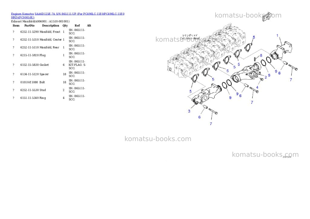 Komatsu saa6d125e-7a s/n 865111-up for pc490lc-11e0/pc490lc-11e0 hrd Parts catalog cover Page 5