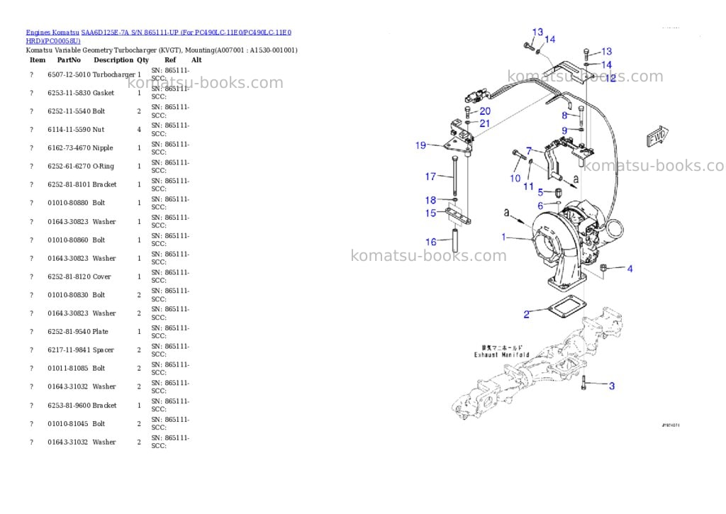 Komatsu saa6d125e-7a s/n 865111-up for pc490lc-11e0/pc490lc-11e0 hrd Parts catalog cover Page 6