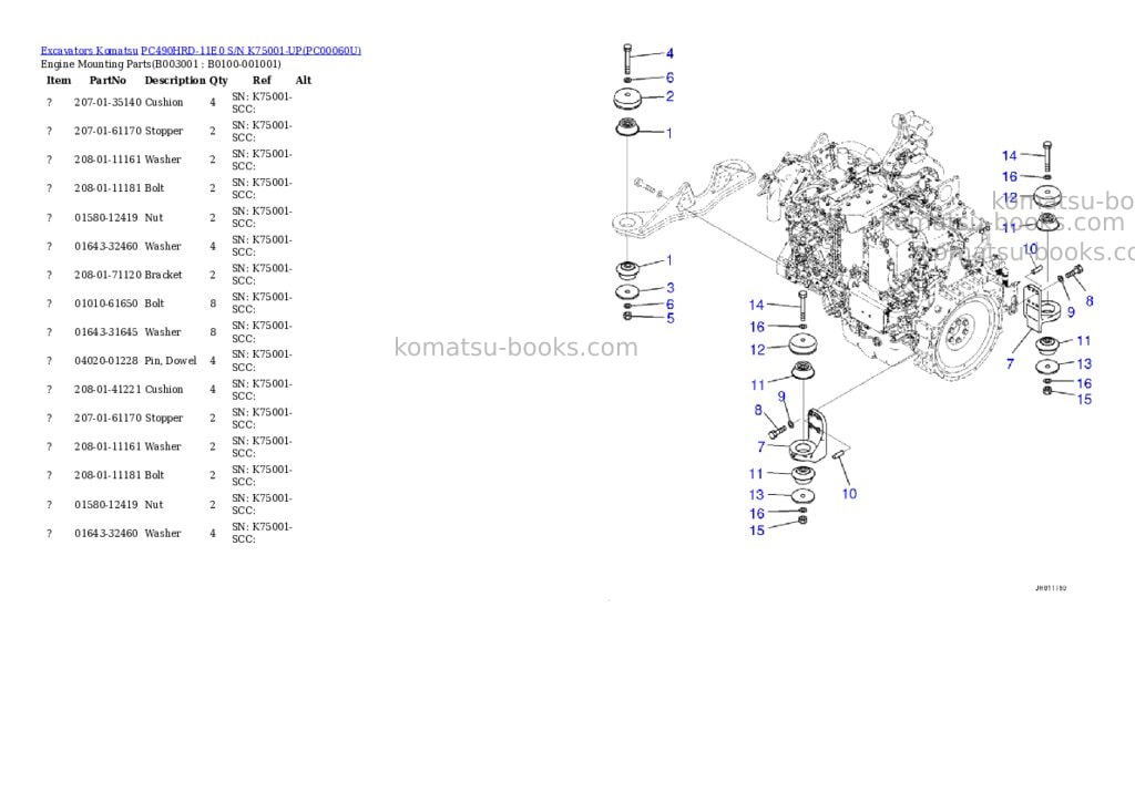 Komatsu pc490hrd-11e0 s/n k75001-up Parts catalog cover Page 2 Komatsu pc490hrd-11e0 s/n k75001-up Parts catalog cover Page 2