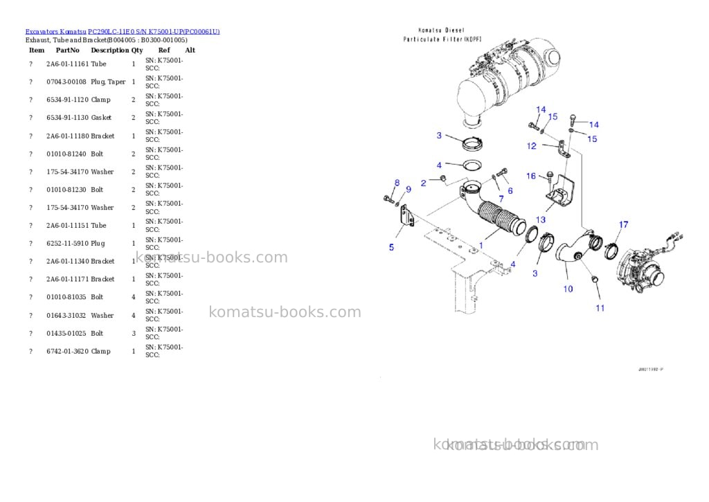Komatsu pc290lc-11e0 s/n k75001-up Parts catalog cover Page 10 Komatsu pc290lc-11e0 s/n k75001-up Parts catalog cover Page 10