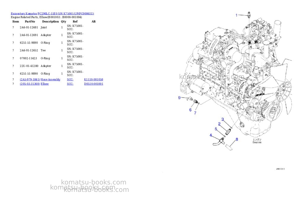 Komatsu pc290lc-11e0 s/n k75001-up Parts catalog cover Page 2 Komatsu pc290lc-11e0 s/n k75001-up Parts catalog cover Page 2