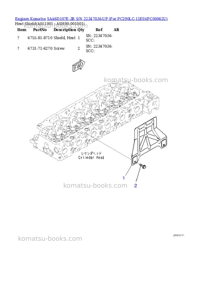 Komatsu saa6d107e-3b s/n 22347036-up for pc290lc-11e0 Parts catalog cover Page 10