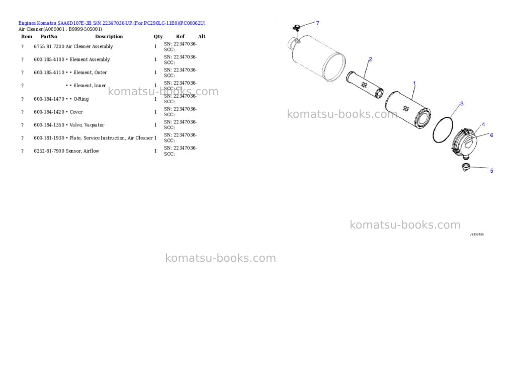 Komatsu saa6d107e-3b s/n 22347036-up for pc290lc-11e0 Parts catalog cover Page 4
