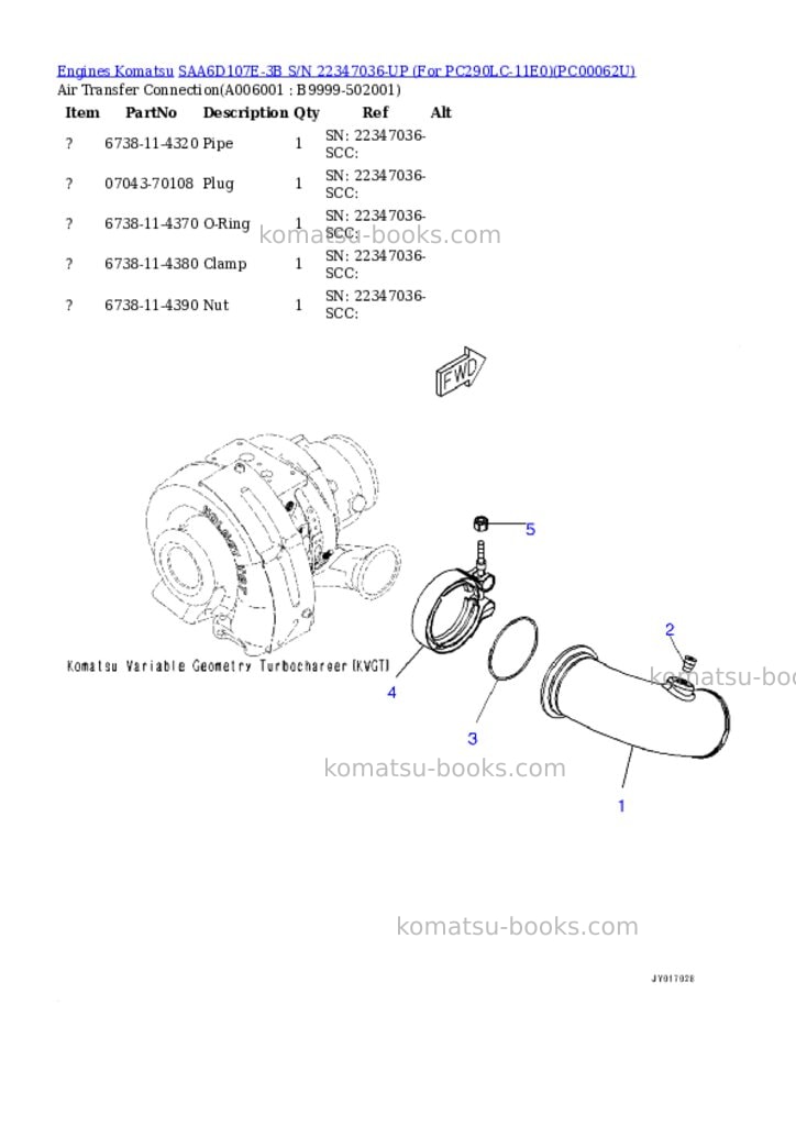 Komatsu saa6d107e-3b s/n 22347036-up for pc290lc-11e0 Parts catalog cover Page 5