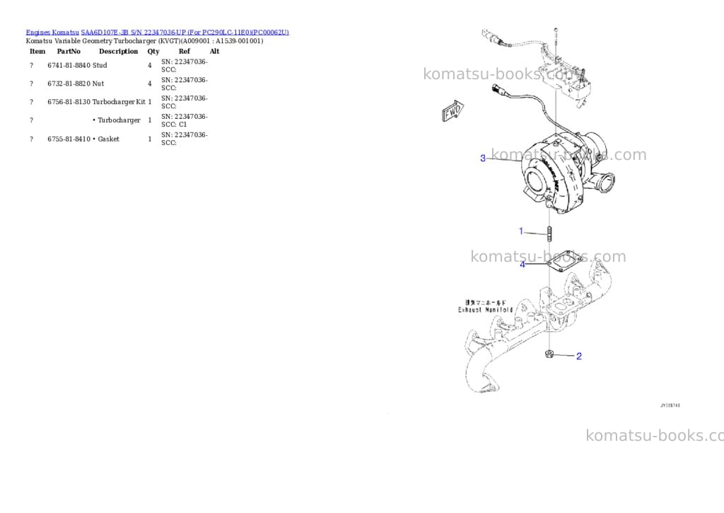 Komatsu saa6d107e-3b s/n 22347036-up for pc290lc-11e0 Parts catalog cover Page 8