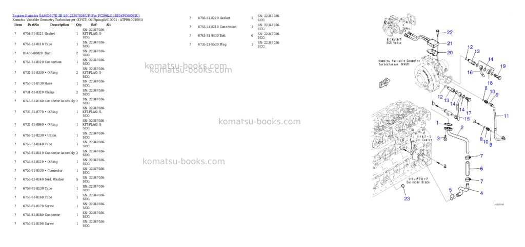 Komatsu saa6d107e-3b s/n 22347036-up for pc290lc-11e0 Parts catalog cover Page 9