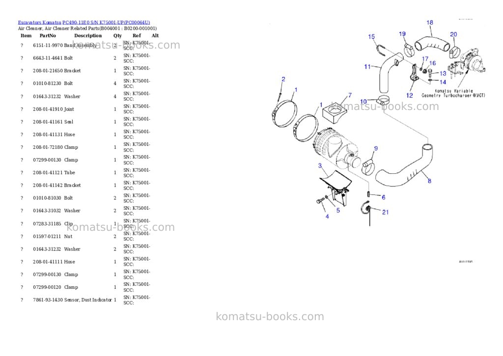 Komatsu pc490-11e0 s/n k75001-up Parts catalog cover Page 3 Komatsu pc490-11e0 s/n k75001-up Parts catalog cover Page 3