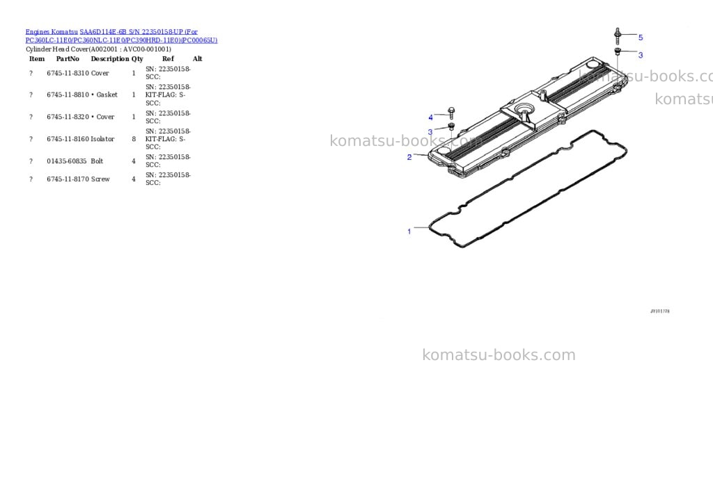 Komatsu saa6d114e-6b s/n 22350158-up for pc360lc-11e0/pc360nlc-11e0/pc390hrd-11e0 Parts catalog cover