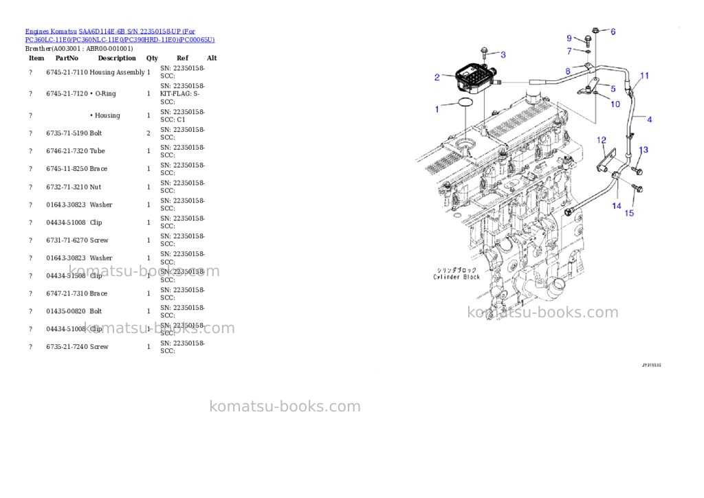 Komatsu saa6d114e-6b s/n 22350158-up for pc360lc-11e0/pc360nlc-11e0/pc390hrd-11e0 Parts catalog cover Page 2