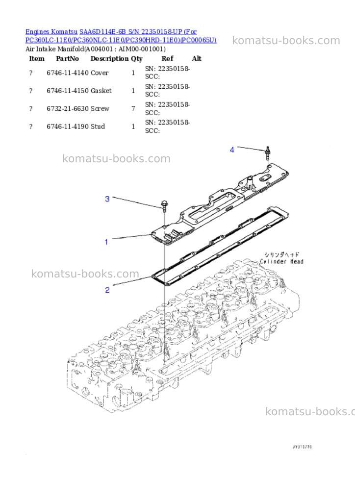 Komatsu saa6d114e-6b s/n 22350158-up for pc360lc-11e0/pc360nlc-11e0/pc390hrd-11e0 Parts catalog cover Page 3