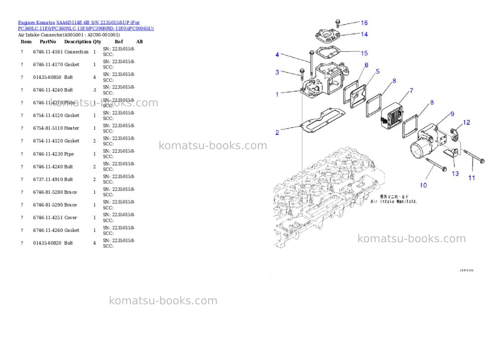 Komatsu saa6d114e-6b s/n 22350158-up for pc360lc-11e0/pc360nlc-11e0/pc390hrd-11e0 Parts catalog cover Page 4
