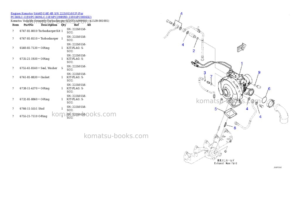 Komatsu saa6d114e-6b s/n 22350158-up for pc360lc-11e0/pc360nlc-11e0/pc390hrd-11e0 Parts catalog cover Page 8
