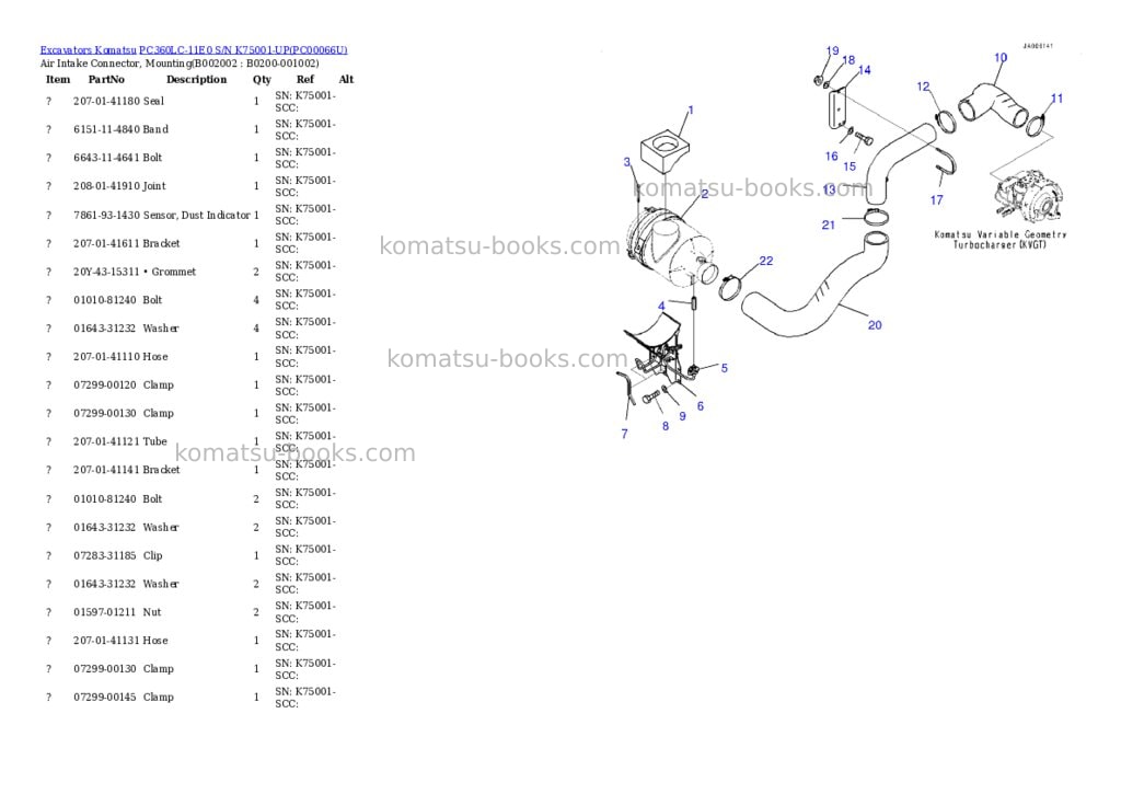 Komatsu pc360lc-11e0 s/n k75001-up Parts catalog cover Page 3 Komatsu pc360lc-11e0 s/n k75001-up Parts catalog cover Page 3